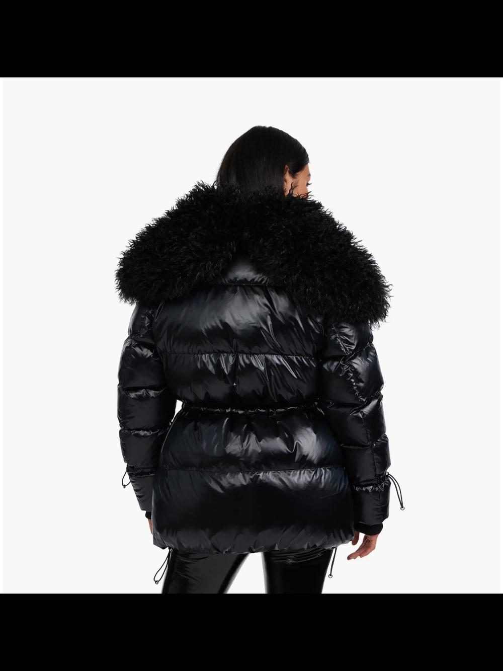 Pajar Black Shiny Puffer Coat with Faux-Fur Trim